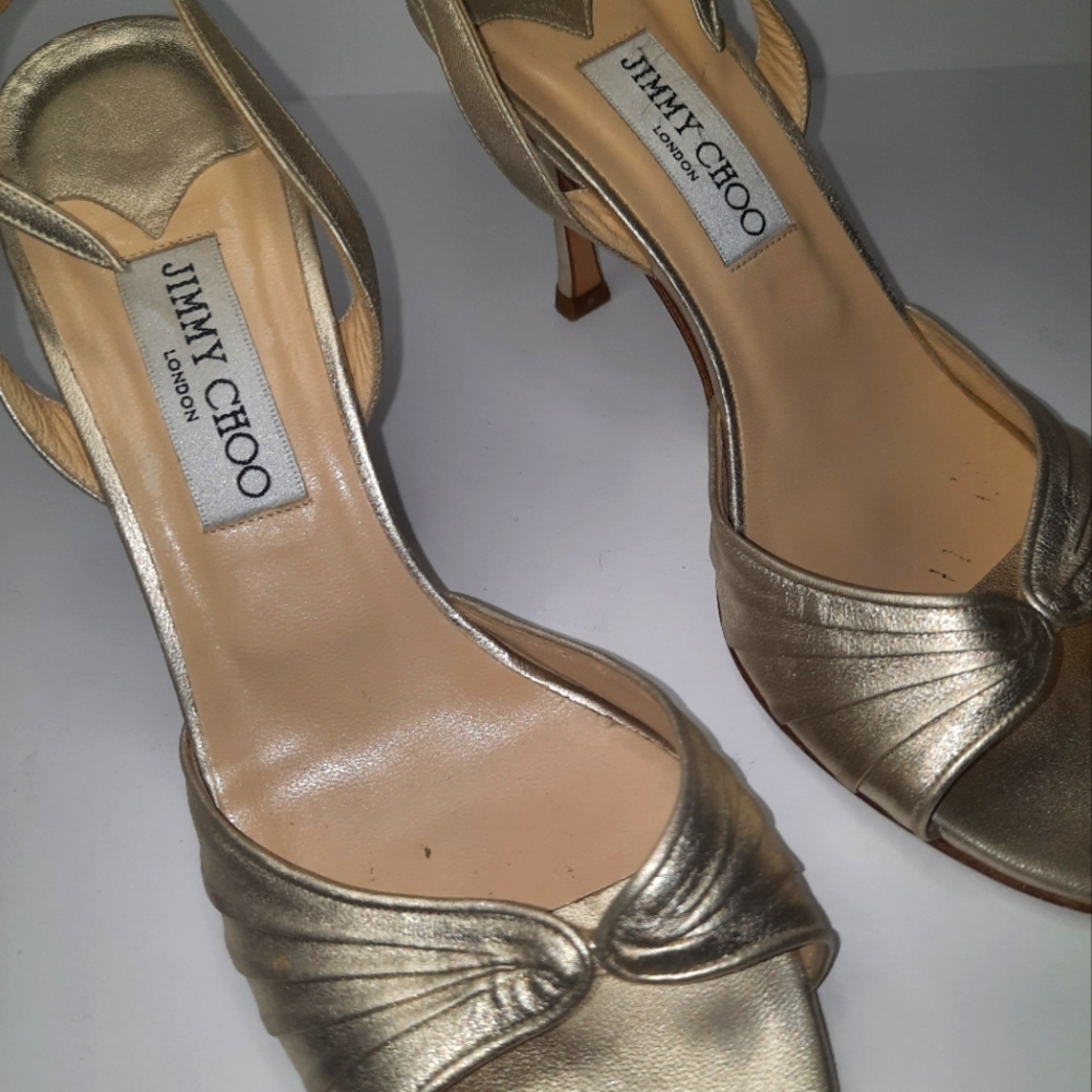 Jimmy Choo | Authentic Gold King Ruched Slingback Heels Size 39